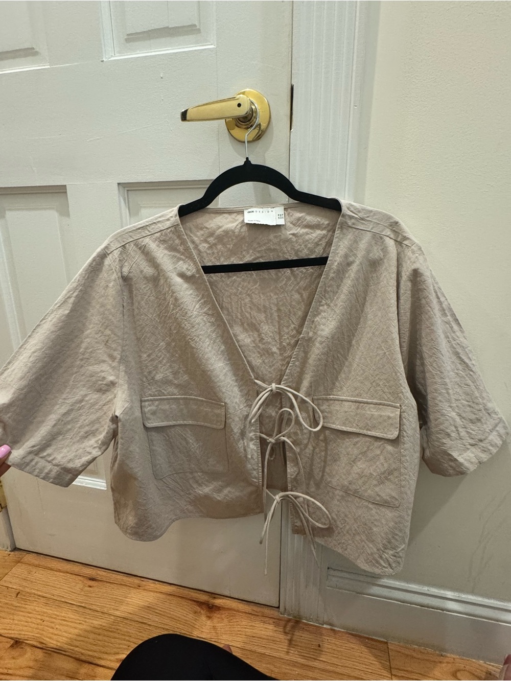 ASOS Design Linen Utility Top with ties.
